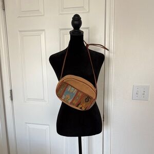 Vintage Canvas Tapestry Crossbody Bag with Western Aesthetic